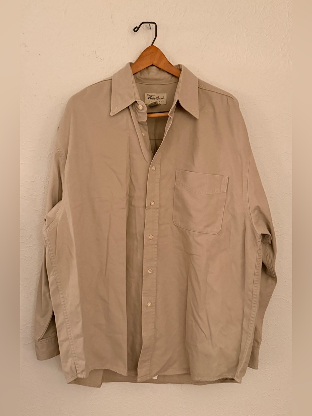 Eddie Bauer Men's Light Beige Button-Front Shirt Jacket